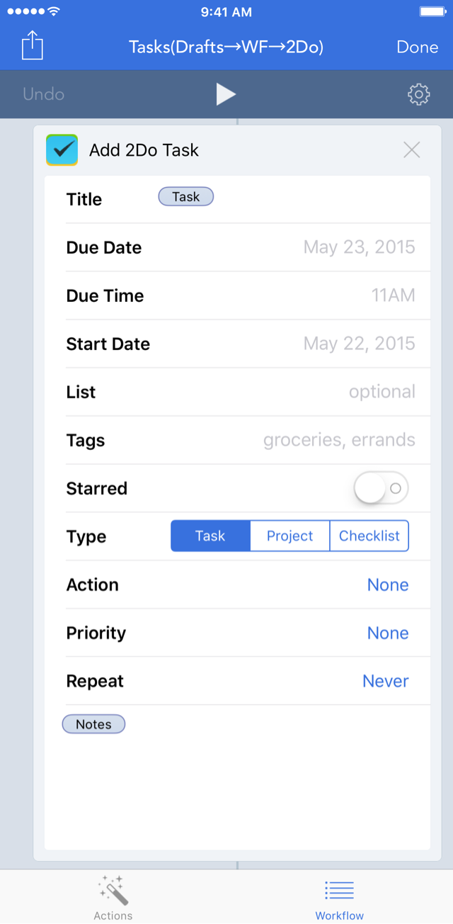Task Workflow Action